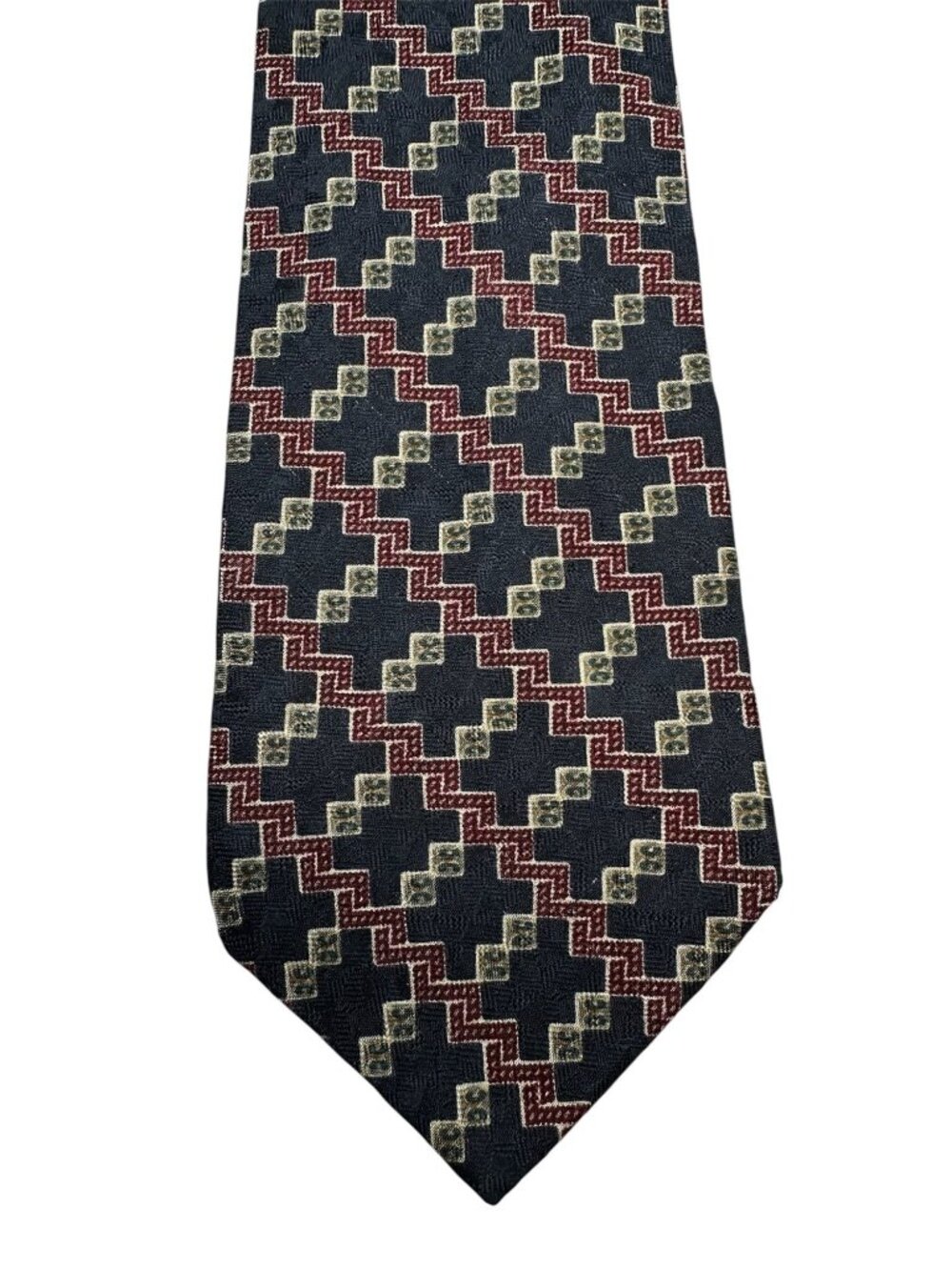 Claiborne Geometric Pattern Men's Silk Tie Red & Navy Vintage - Picture 1 of 5